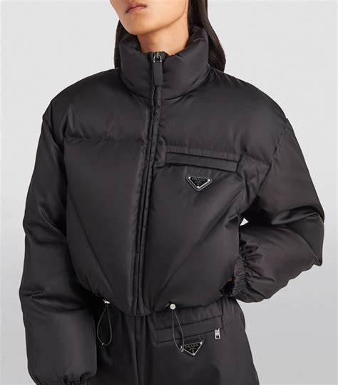 prada crop puffer jacket|slouchy cropped puffer jacket.